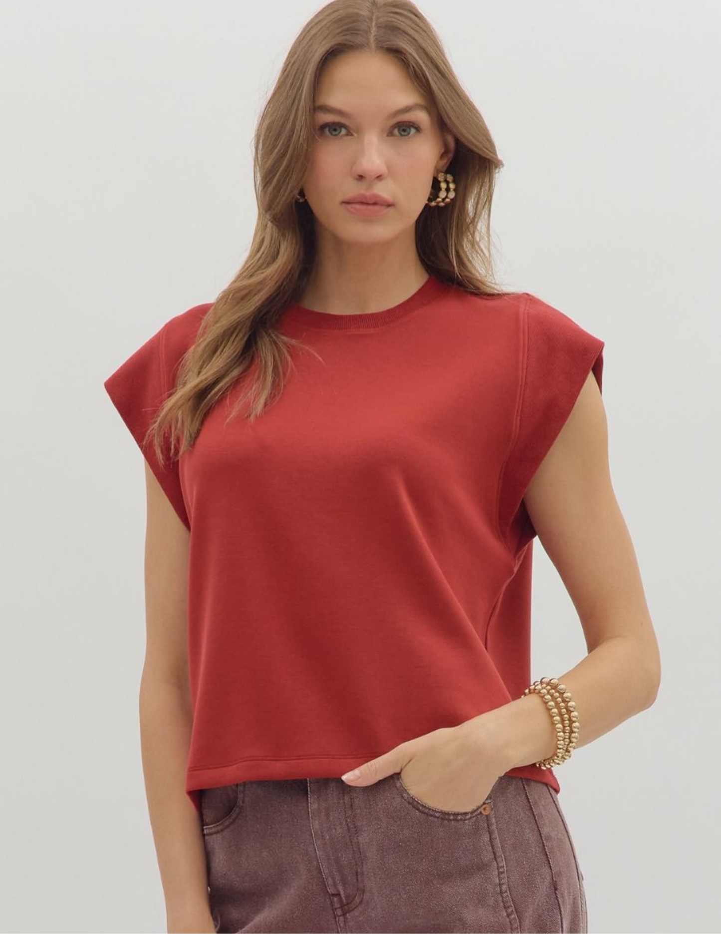 Carmen Cap Sleeve Top- Brick - Tres Chic Boutique
