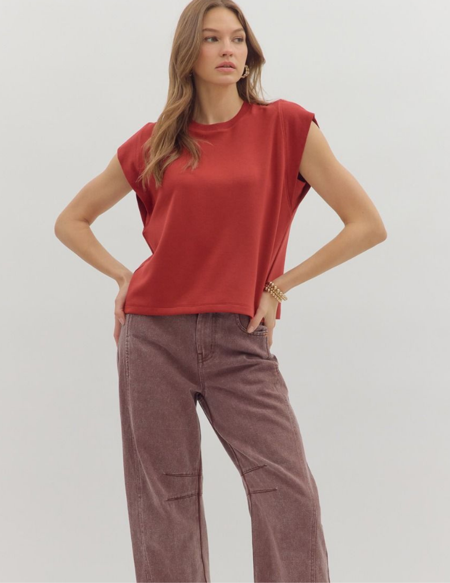 Carmen Cap Sleeve Top- Brick - Tres Chic Boutique