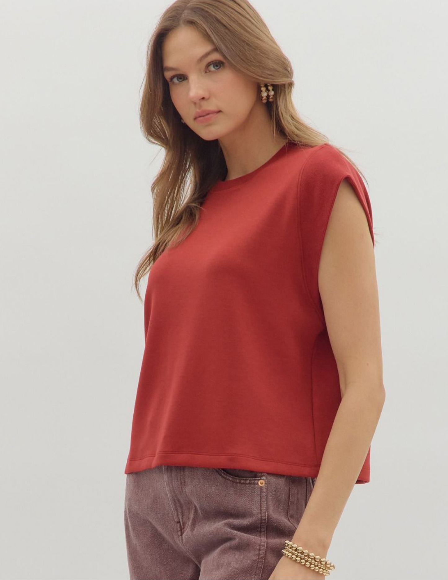 Carmen Cap Sleeve Top- Brick - Tres Chic Boutique