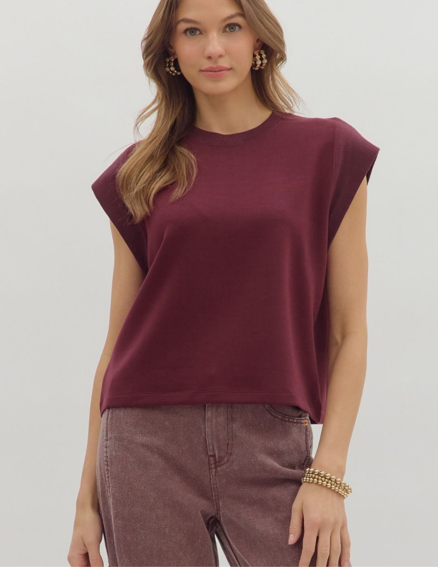 Carmen Cap Sleeve Top- Merlot - Tres Chic Boutique