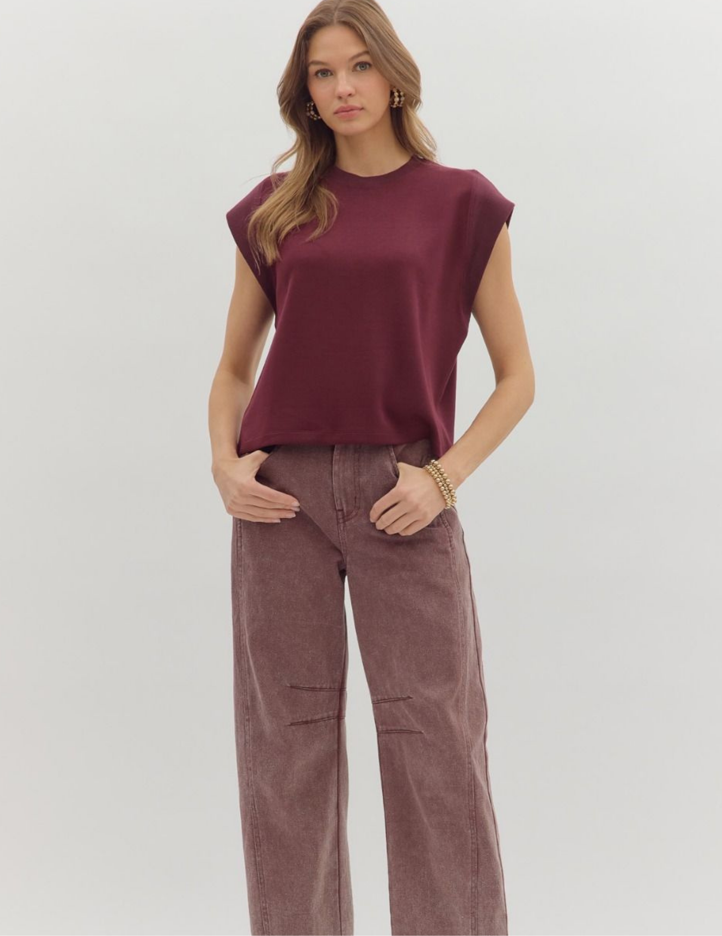 Carmen Cap Sleeve Top- Merlot - Tres Chic Boutique