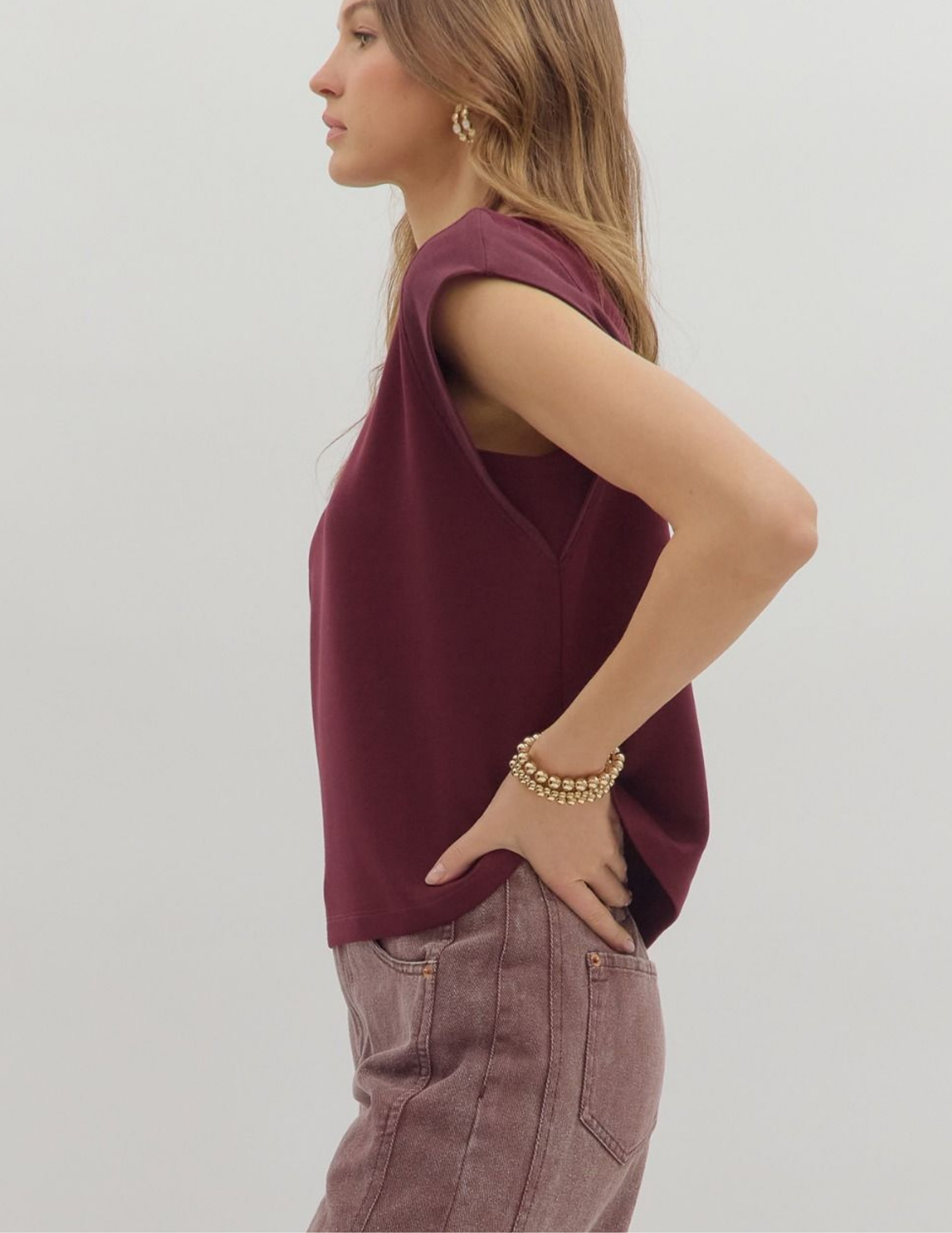 Carmen Cap Sleeve Top- Merlot - Tres Chic Boutique