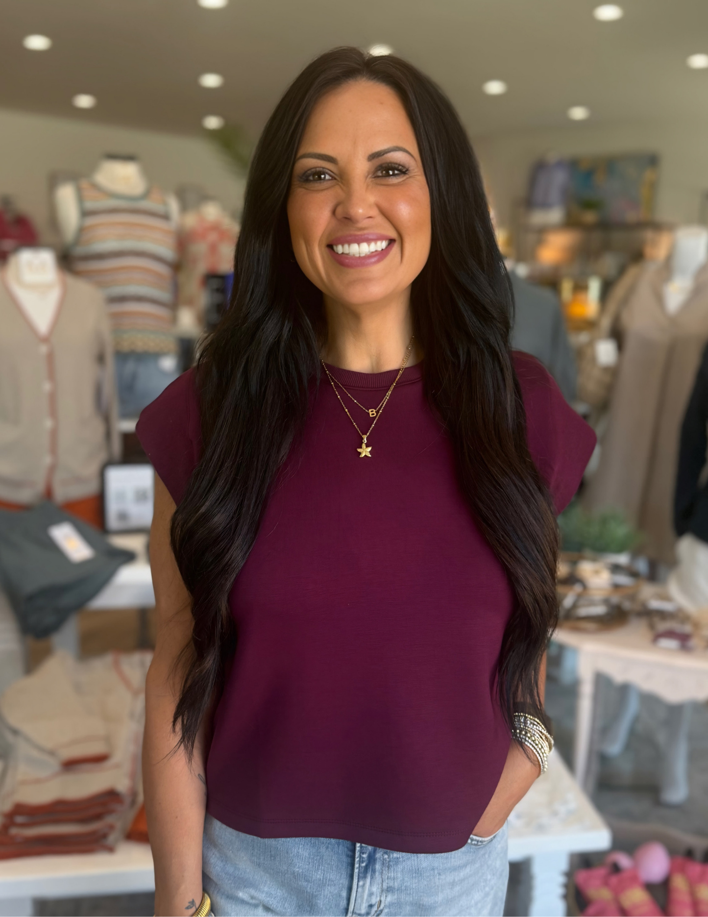 Carmen Cap Sleeve Top- Merlot - Tres Chic Boutique