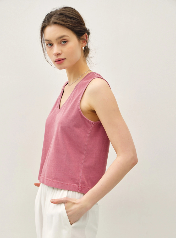 Coral Cropped Basic V-Neck Tank - Tres Chic Boutique
