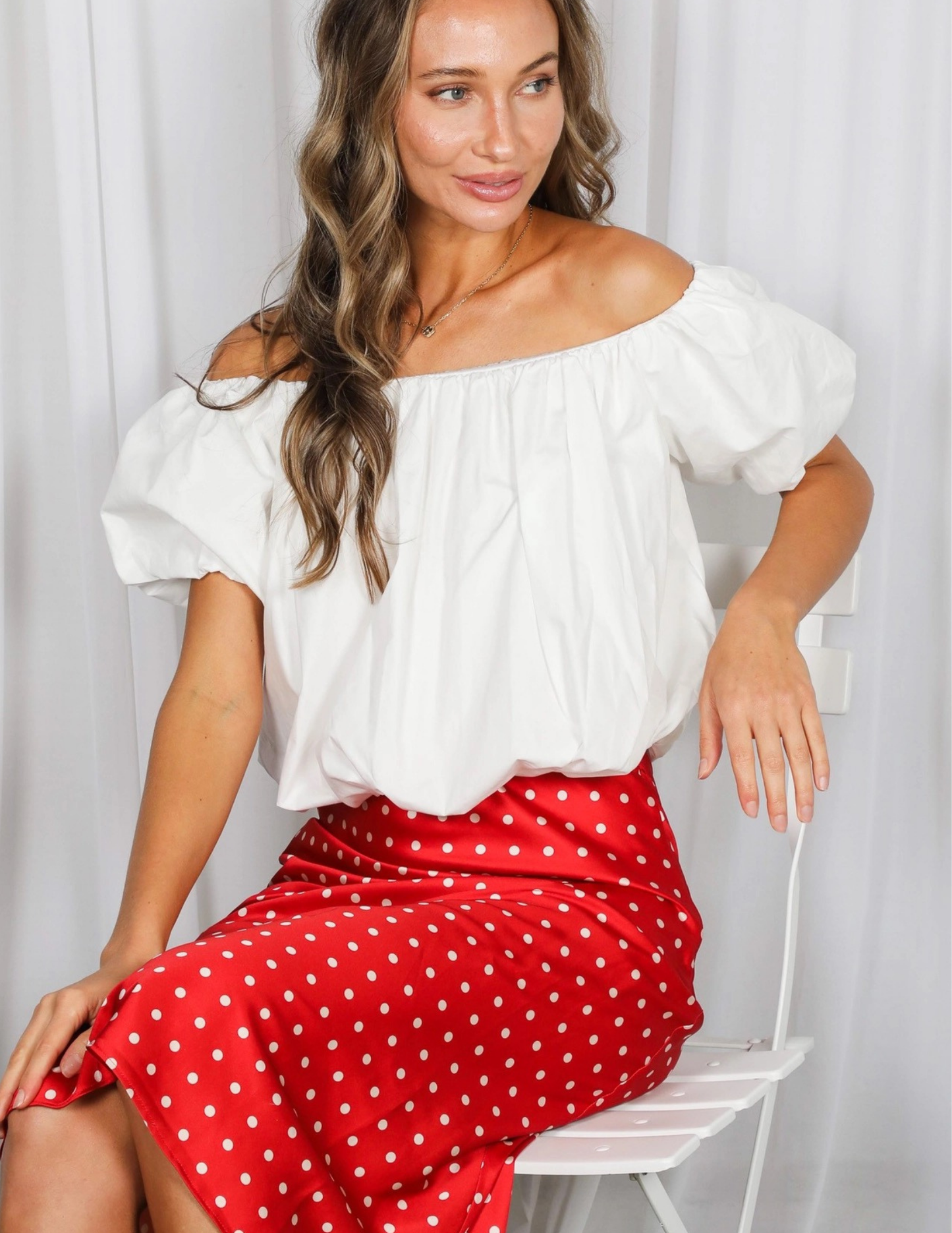 Cotton Balloon Blouse Top- Off White