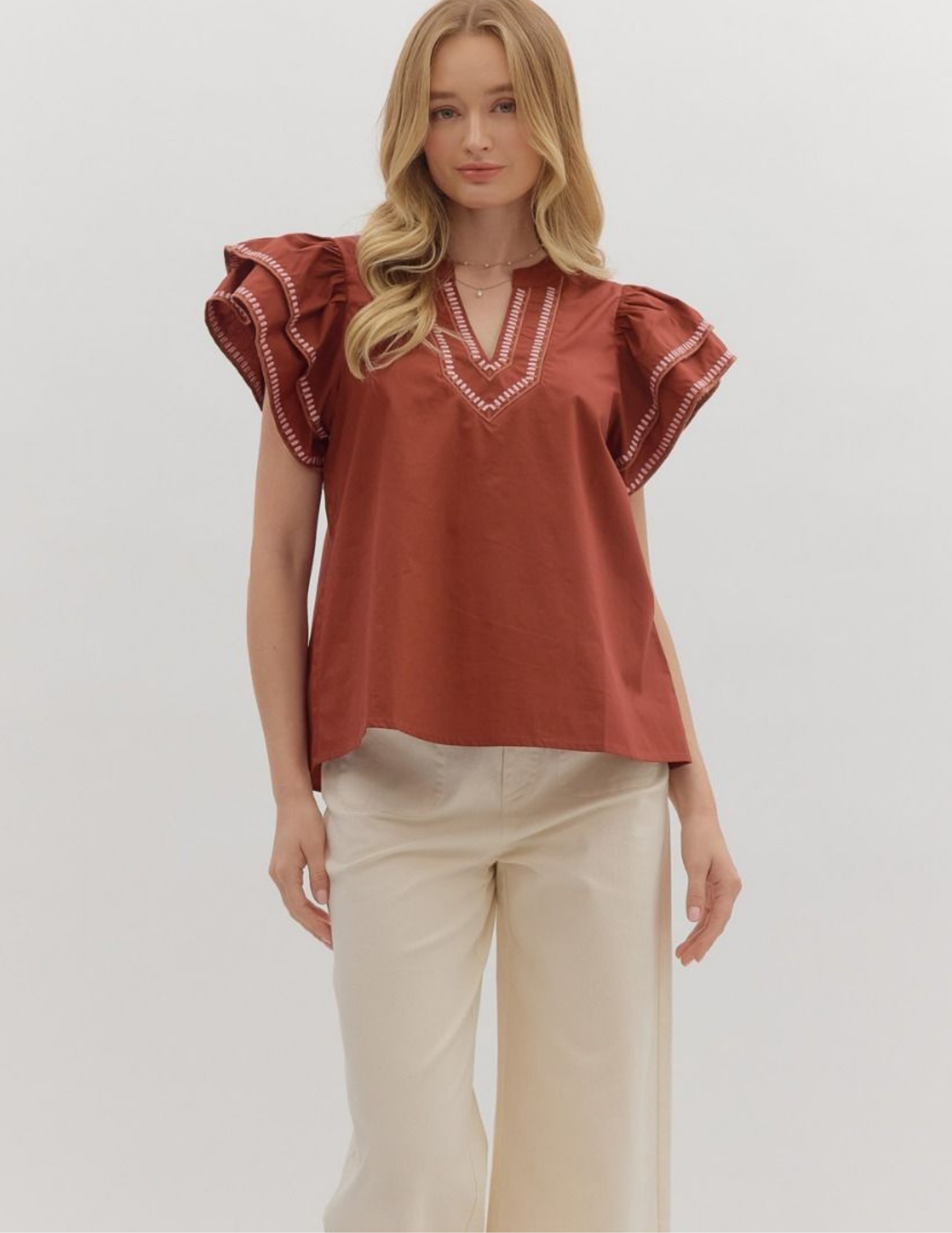 Easy Breezy Brick Flutter Sleeve Top - Tres Chic Boutique