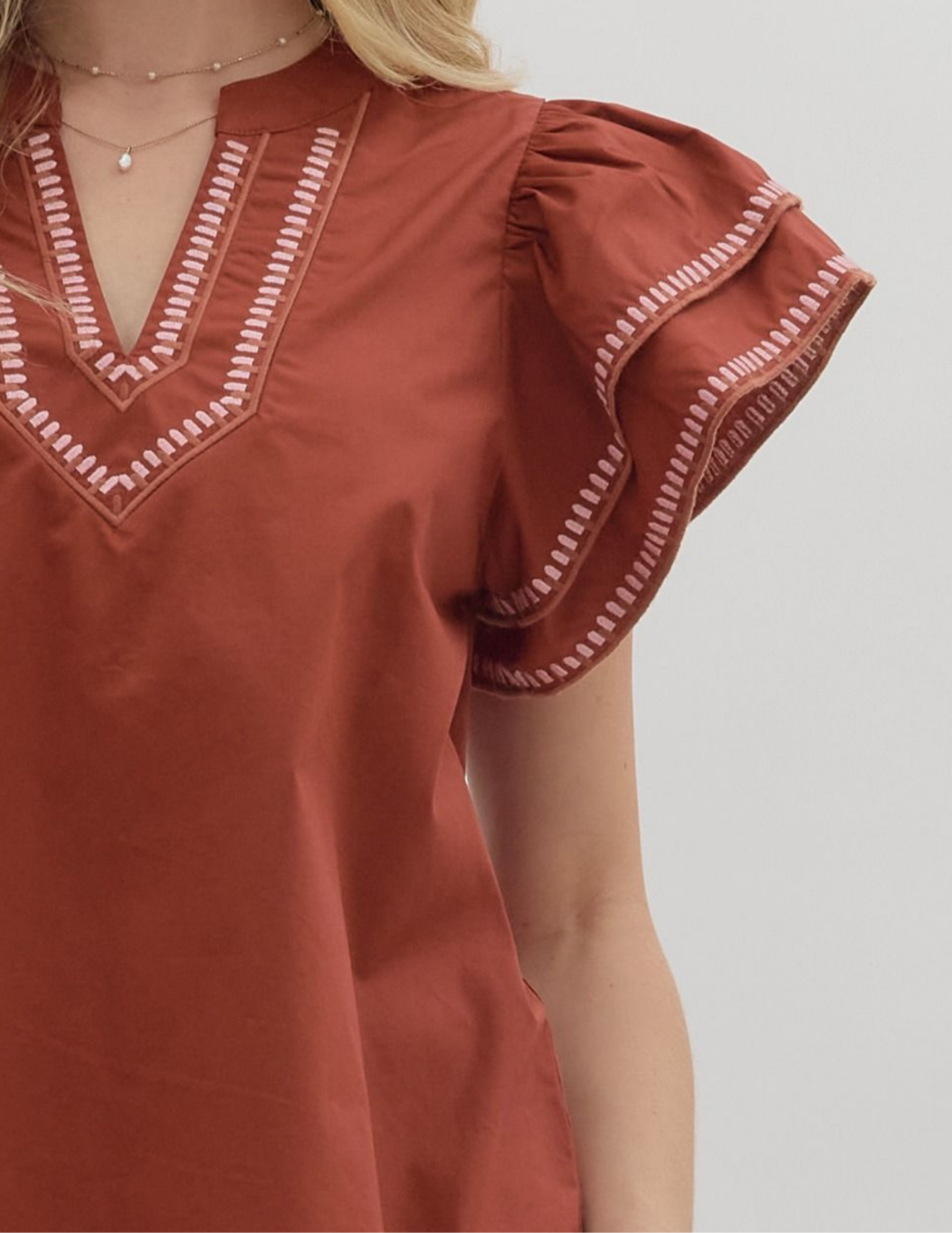 Easy Breezy Brick Flutter Sleeve Top - Tres Chic Boutique