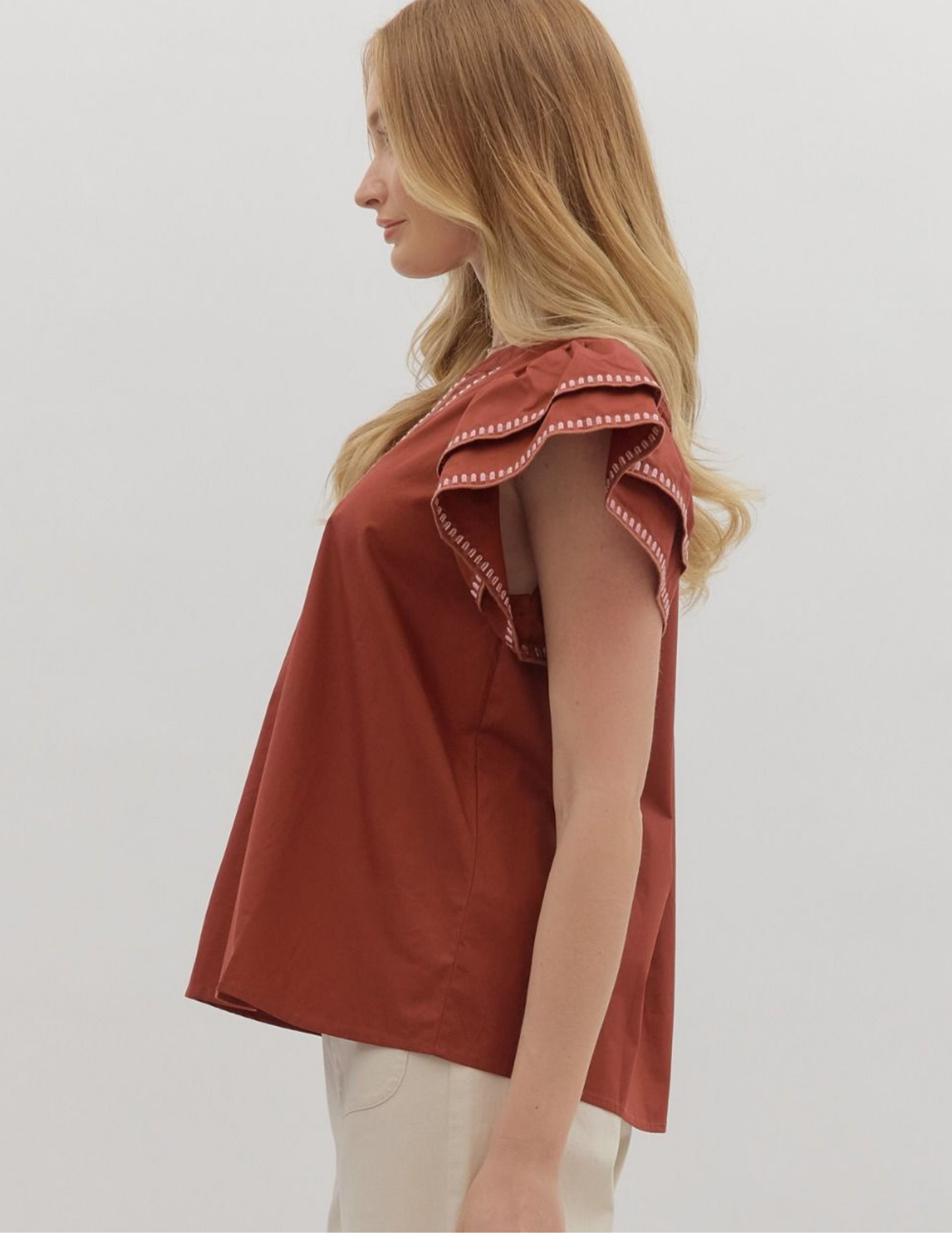 Easy Breezy Brick Flutter Sleeve Top - Tres Chic Boutique