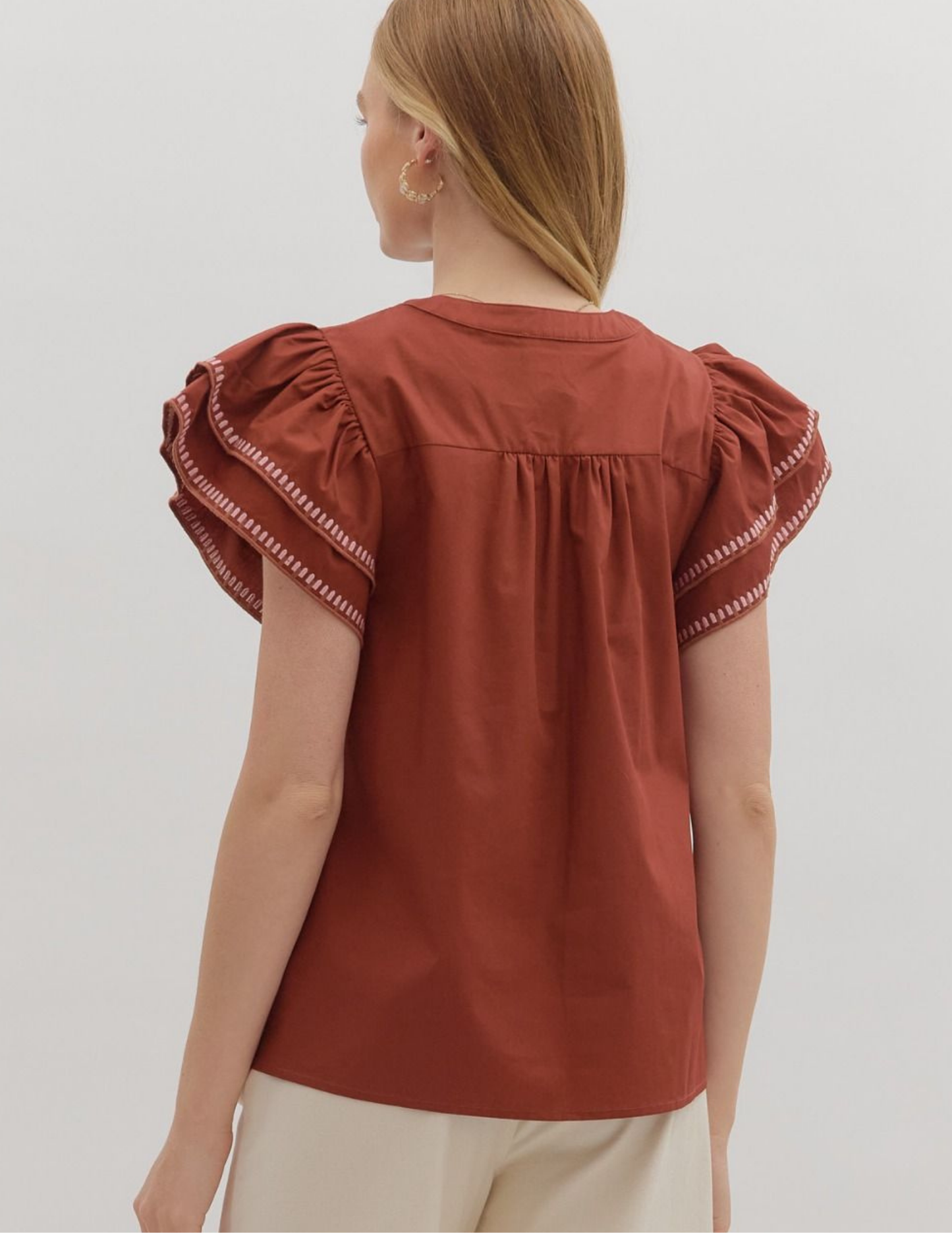 Easy Breezy Brick Flutter Sleeve Top - Tres Chic Boutique