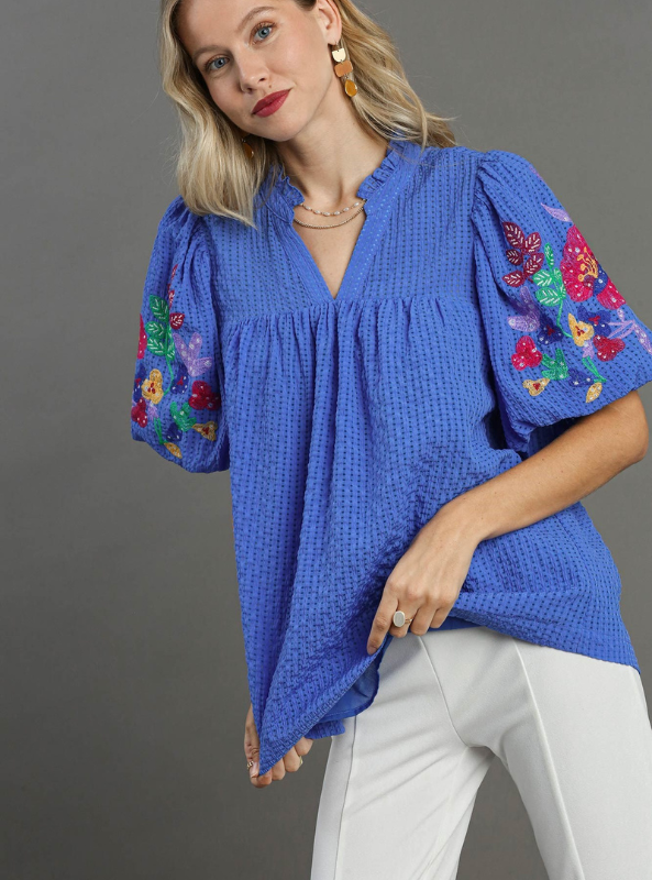 Embroidered Puff Sleeve Top - Tres Chic Boutique