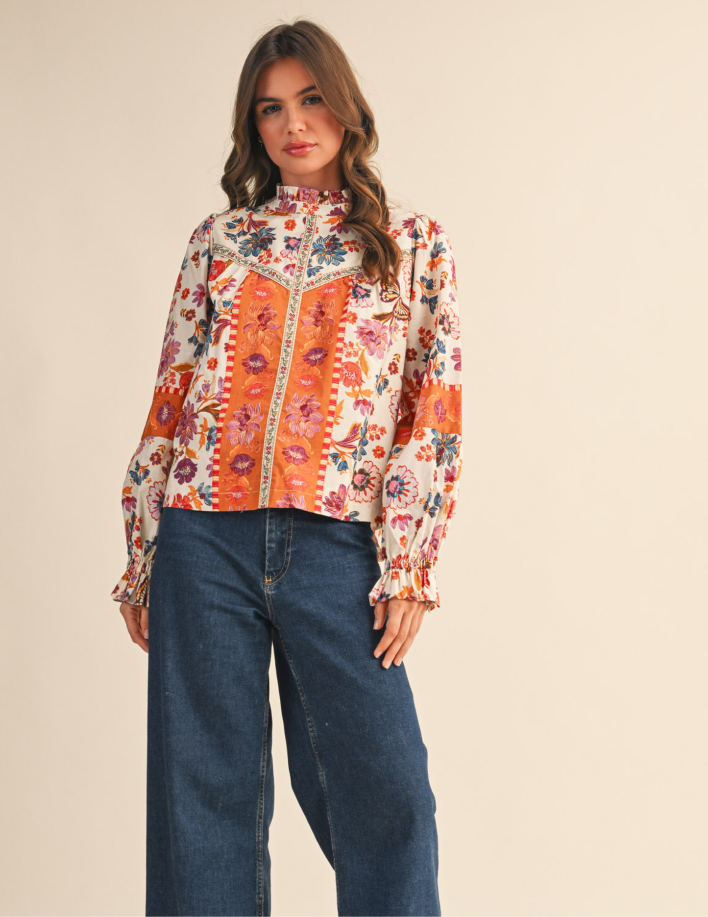 Exclusive Floral Border Print Top with Floral Trim - Tres Chic Boutique