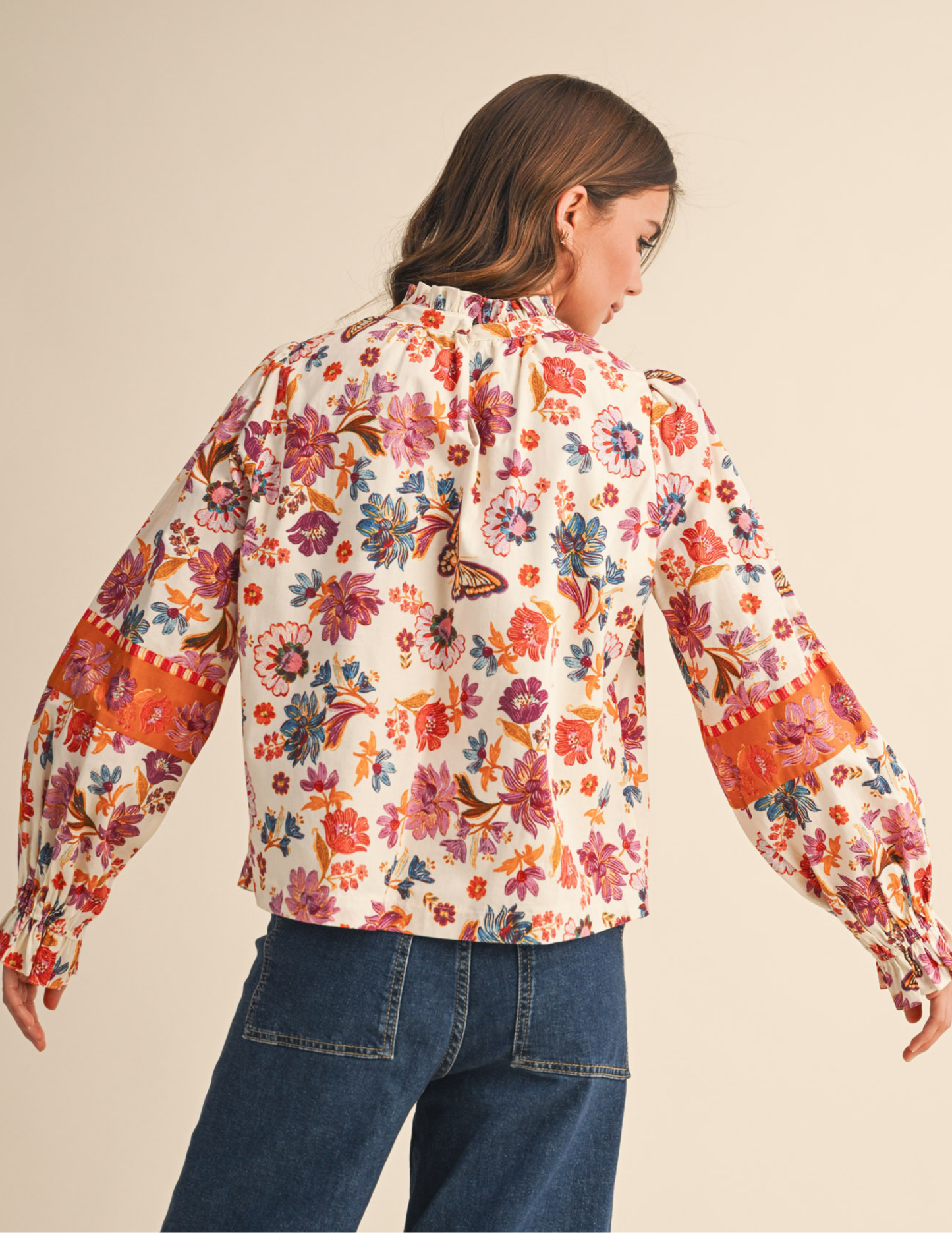 Exclusive Floral Border Print Top with Floral Trim - Tres Chic Boutique