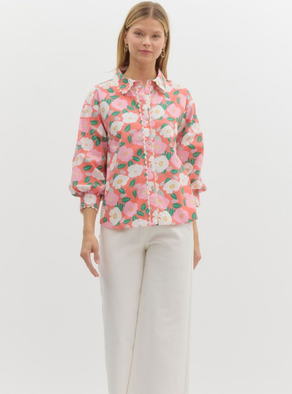 Floral Button Up Top - Tres Chic Boutique