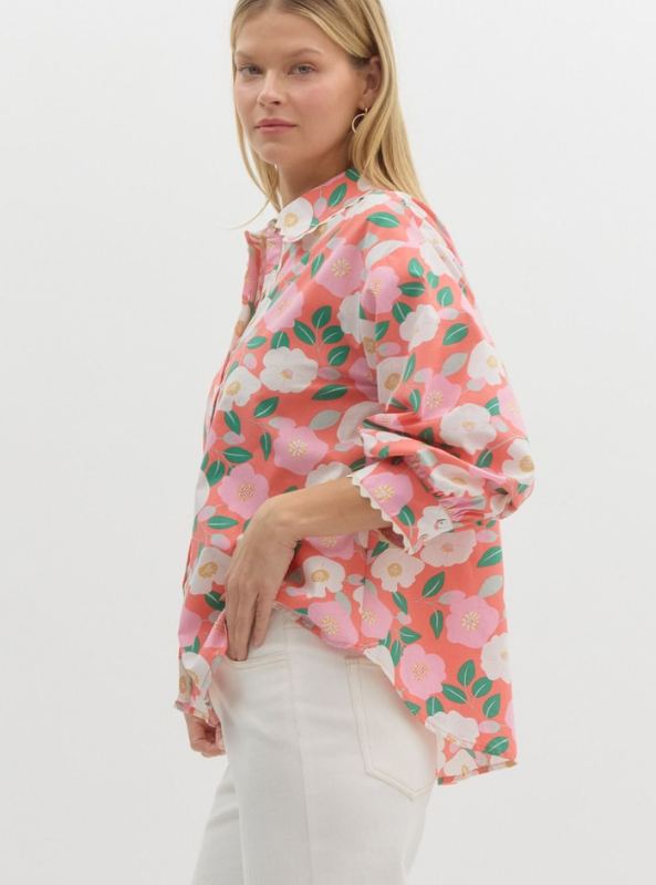 Floral Button Up Top - Tres Chic Boutique