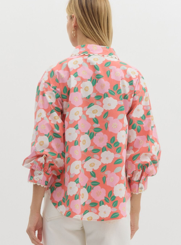 Floral Button Up Top - Tres Chic Boutique