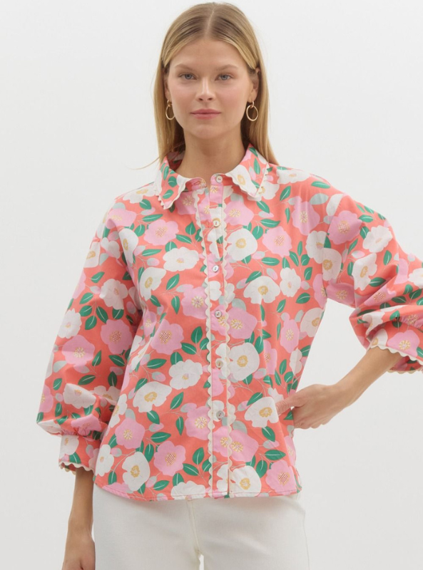 Floral Button Up Top - Tres Chic Boutique