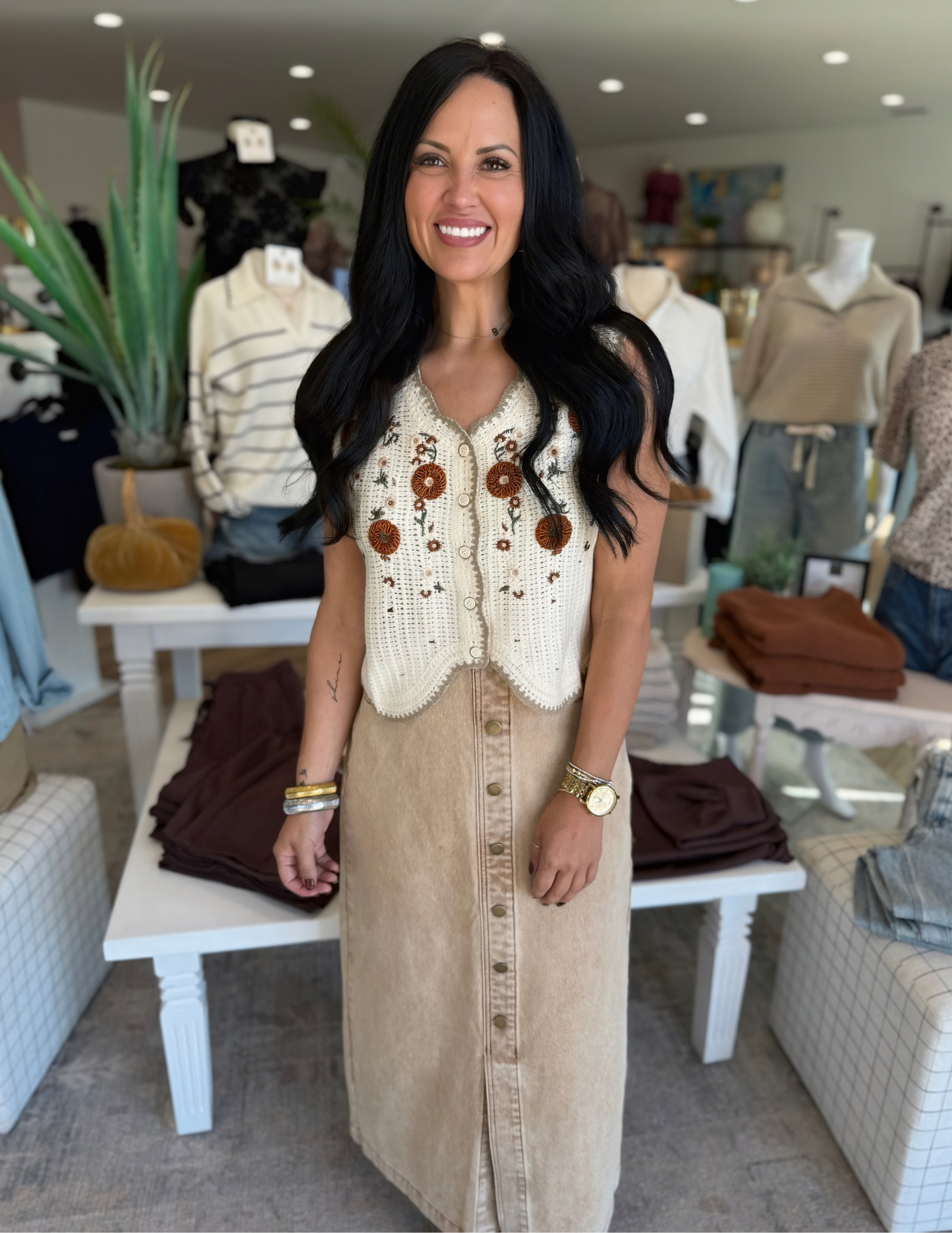 Floral Embroidery Vest Crochet Top