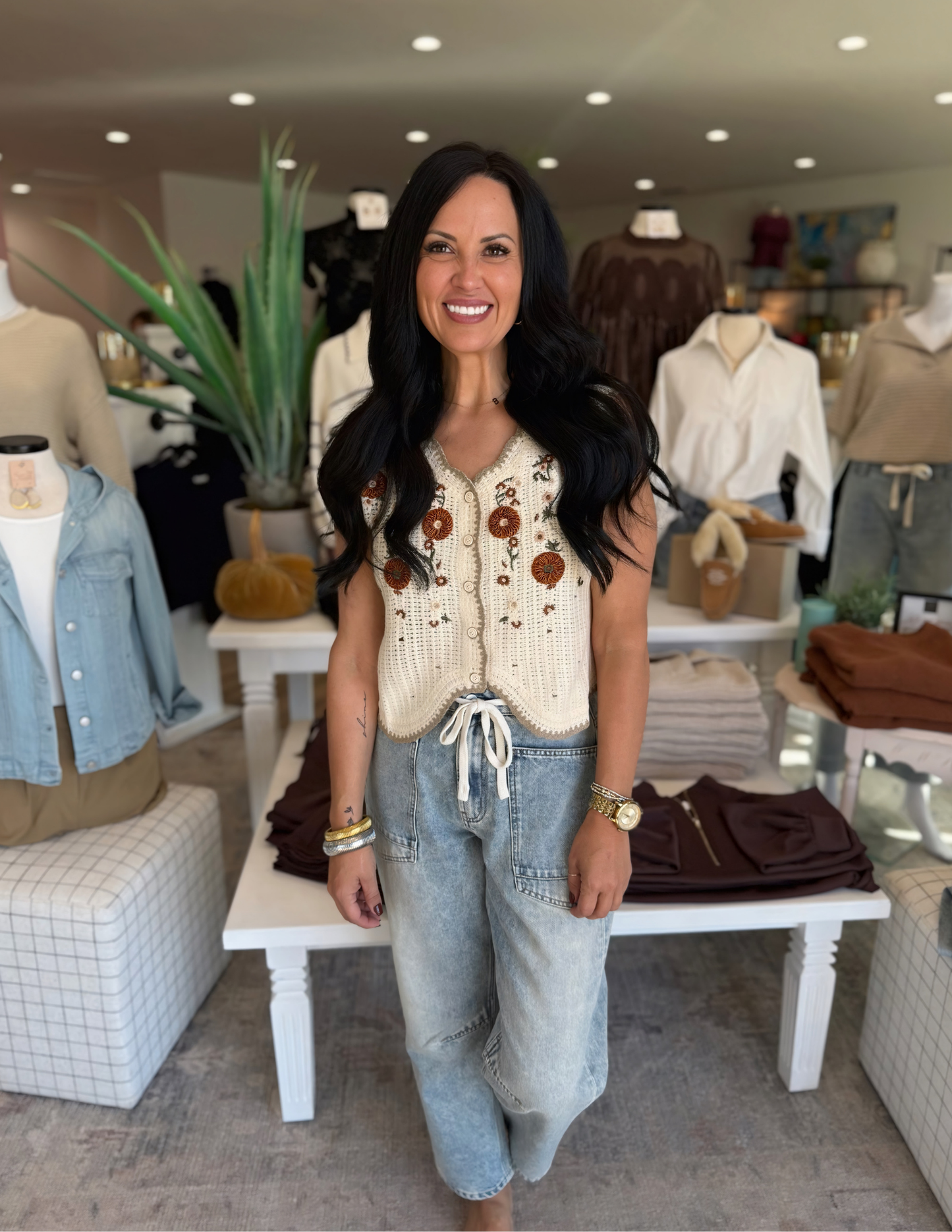 Floral Embroidery Vest Crochet Top