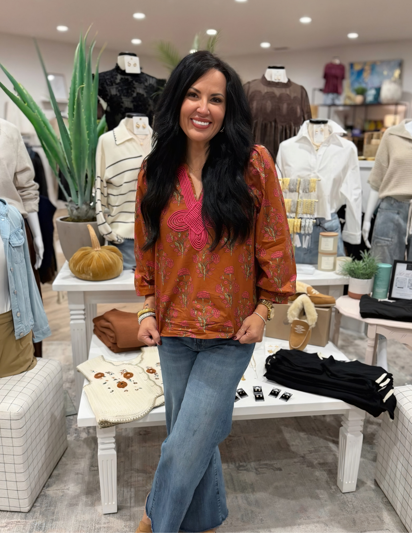 Floral Fall Top- Brown