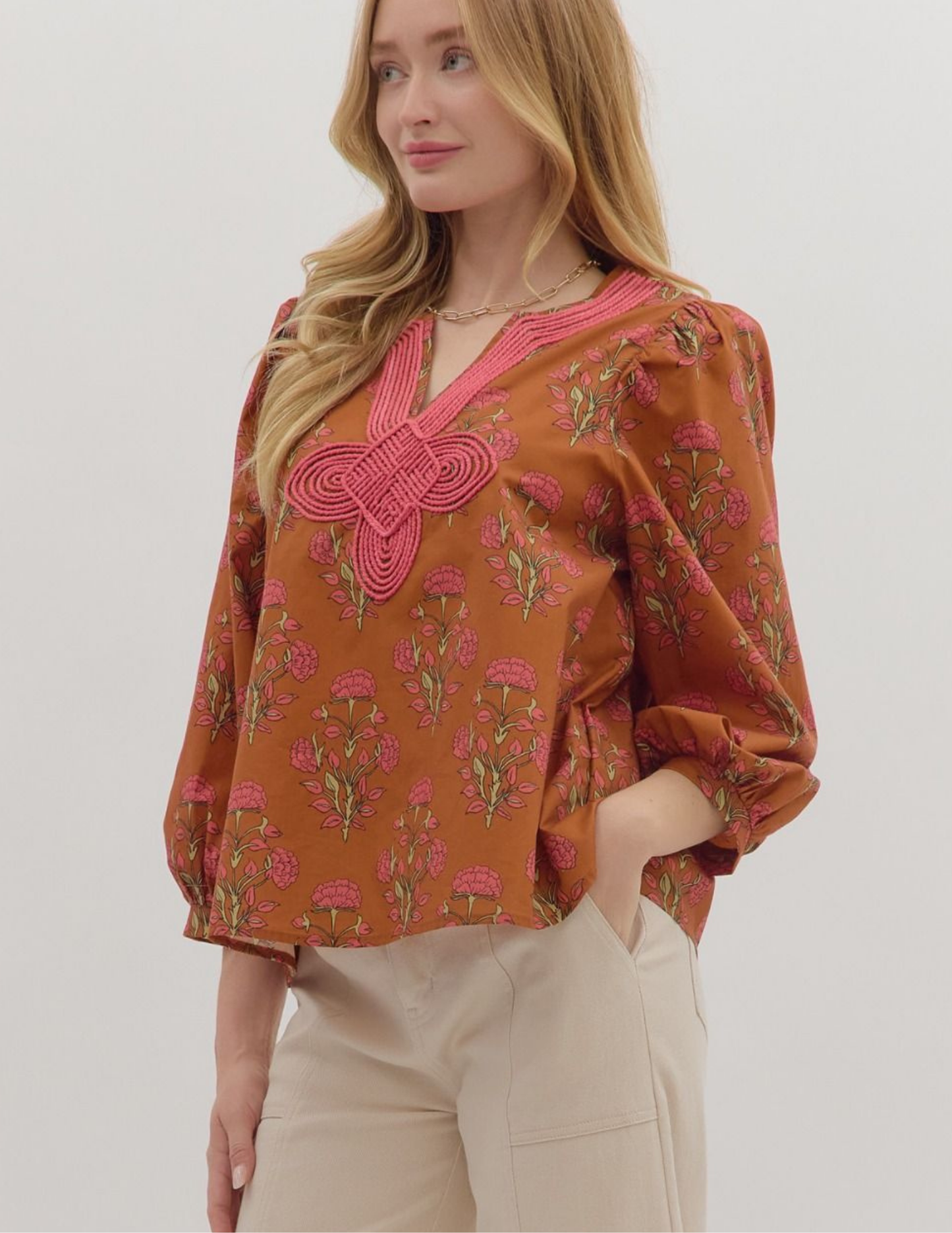 Floral Fall Top- Brown