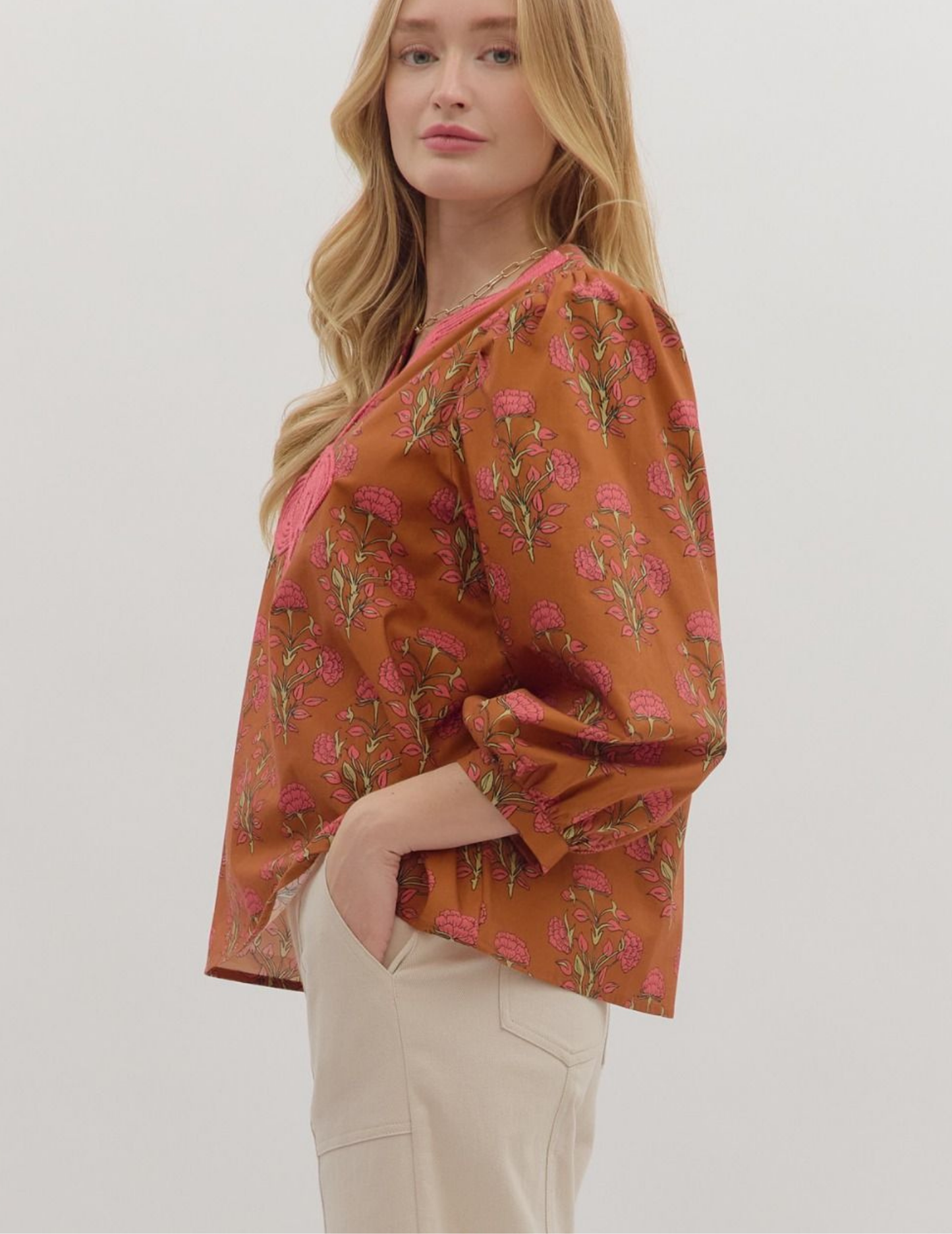 Floral Fall Top- Brown