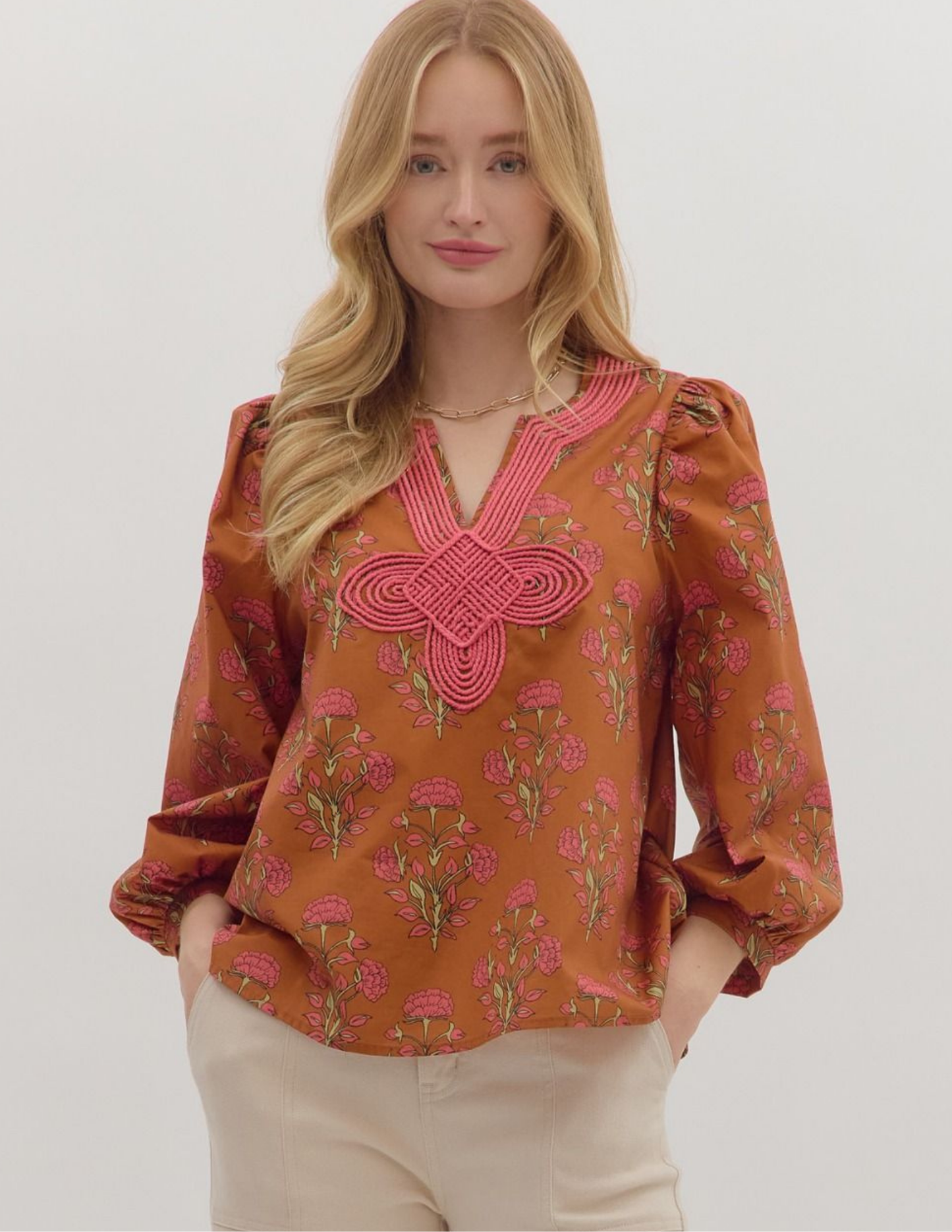 Floral Fall Top- Brown