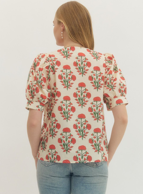 Floral Print with Applique Detail Top