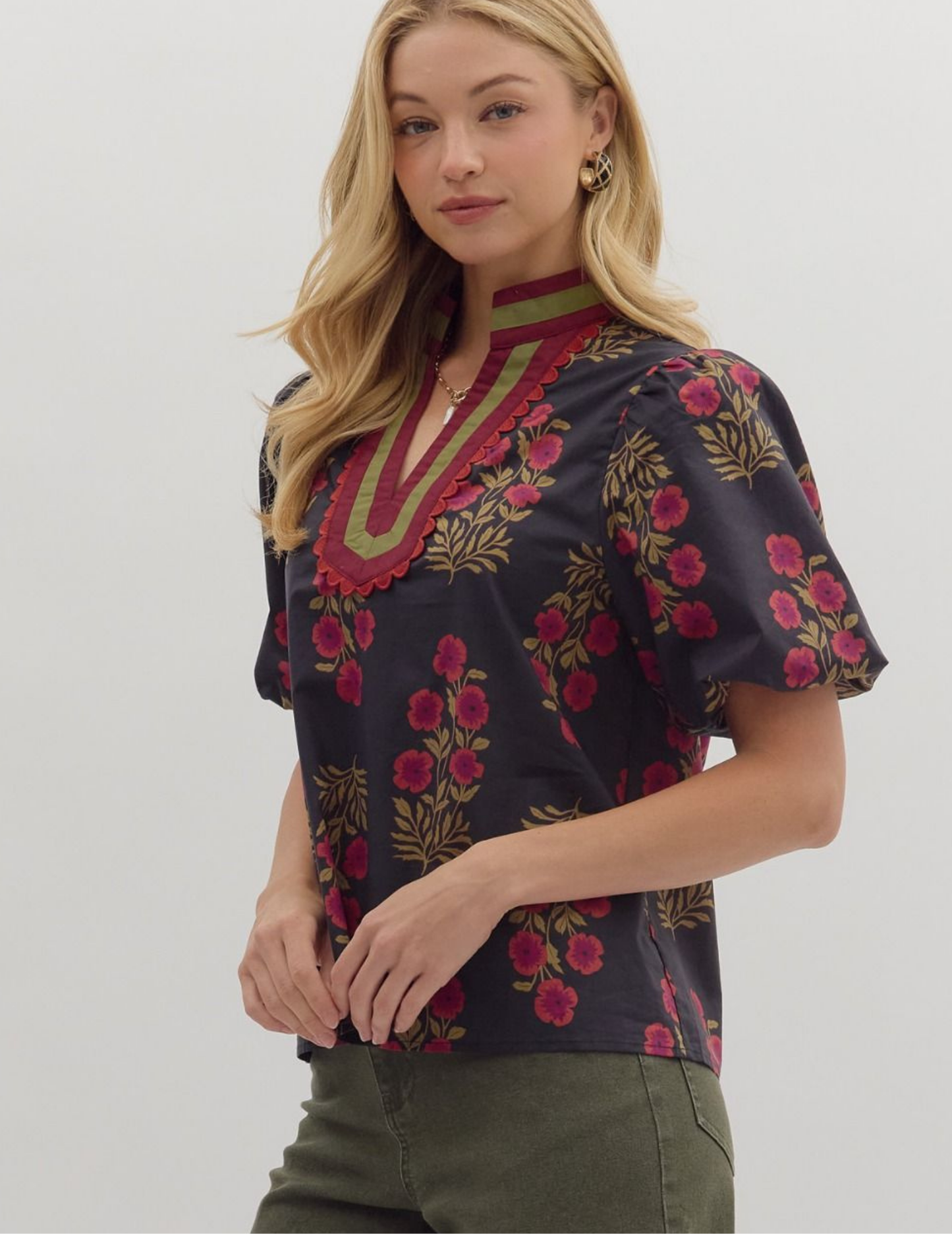 Flourish With Love Floral V Neck Top-Black - Tres Chic Boutique