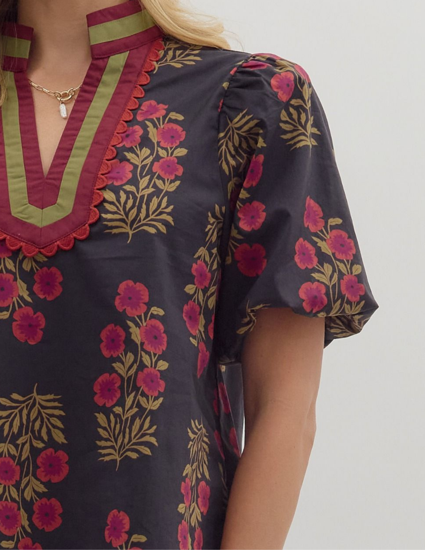 Flourish With Love Floral V Neck Top-Black - Tres Chic Boutique