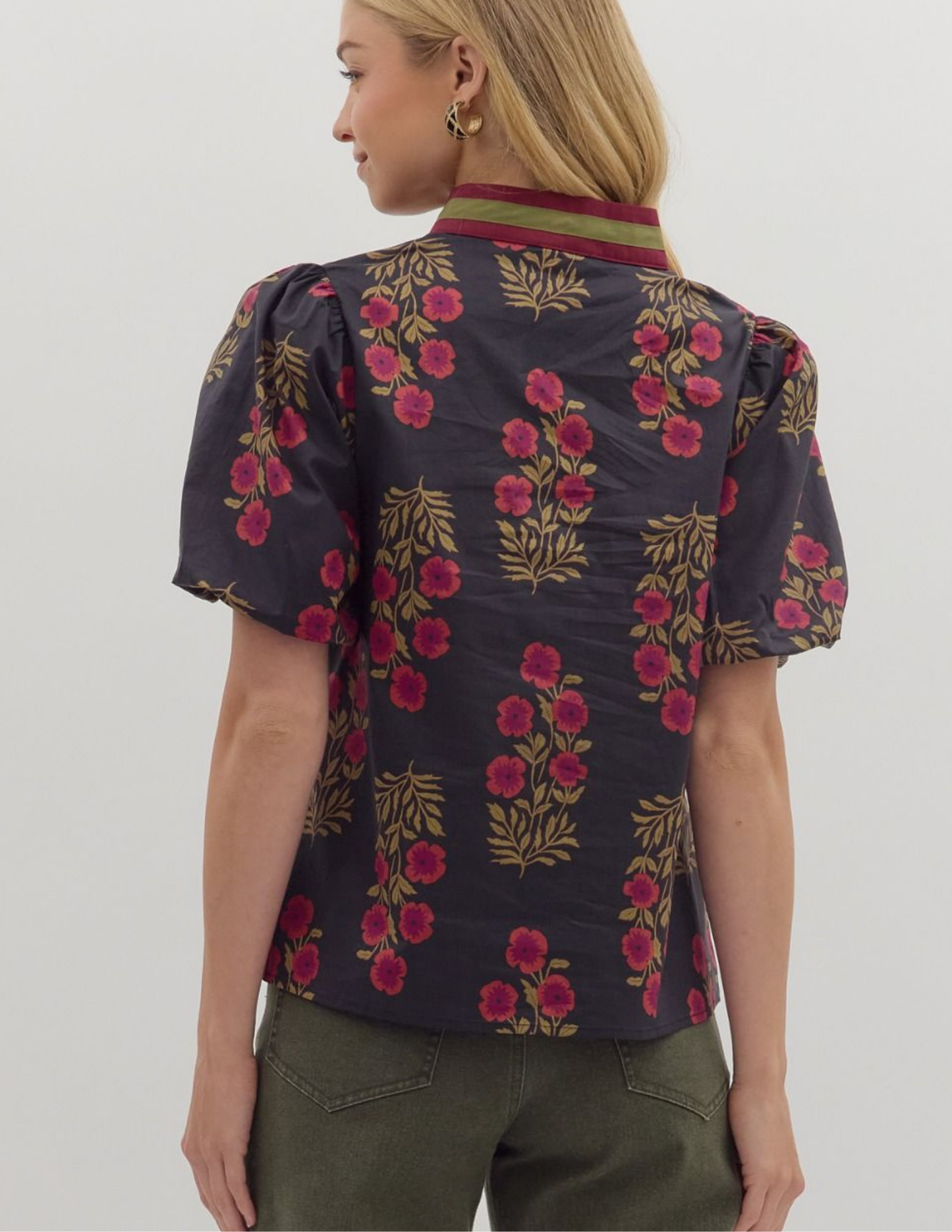 Flourish With Love Floral V Neck Top-Black - Tres Chic Boutique