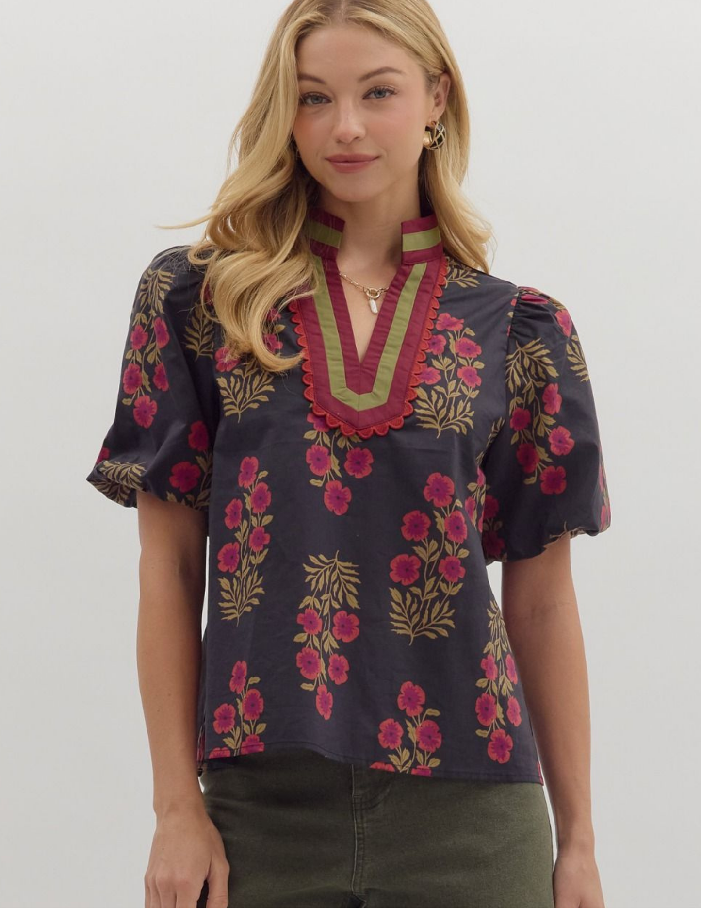Flourish With Love Floral V Neck Top-Black - Tres Chic Boutique