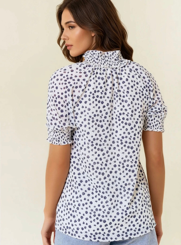 Jacquard Dot Print Top- Black