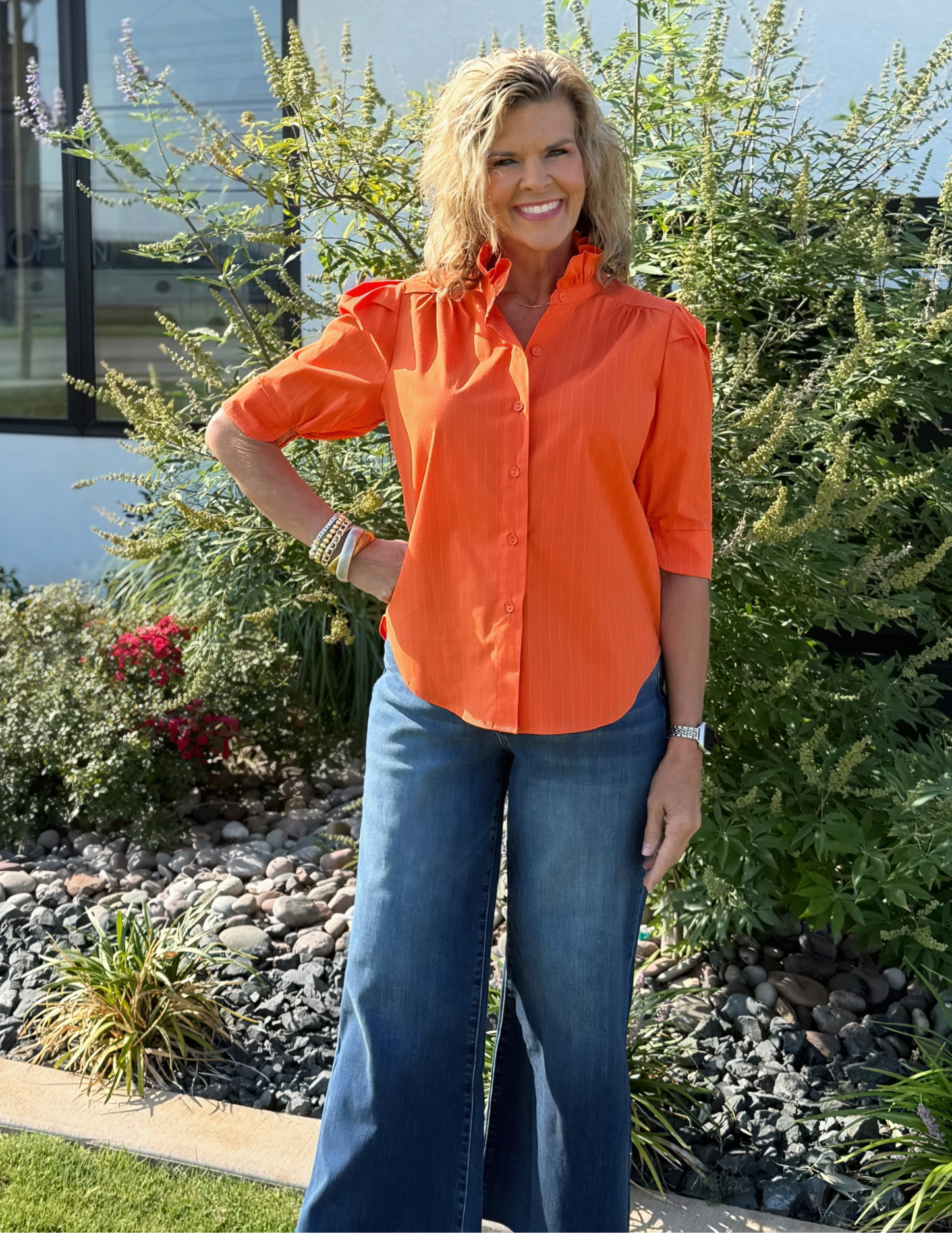 Jodie Orange Pinstripe Top - Tres Chic Boutique