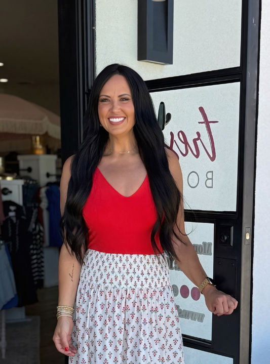 Karlie Red Knit Vneck Bodysuit - Tres Chic Boutique
