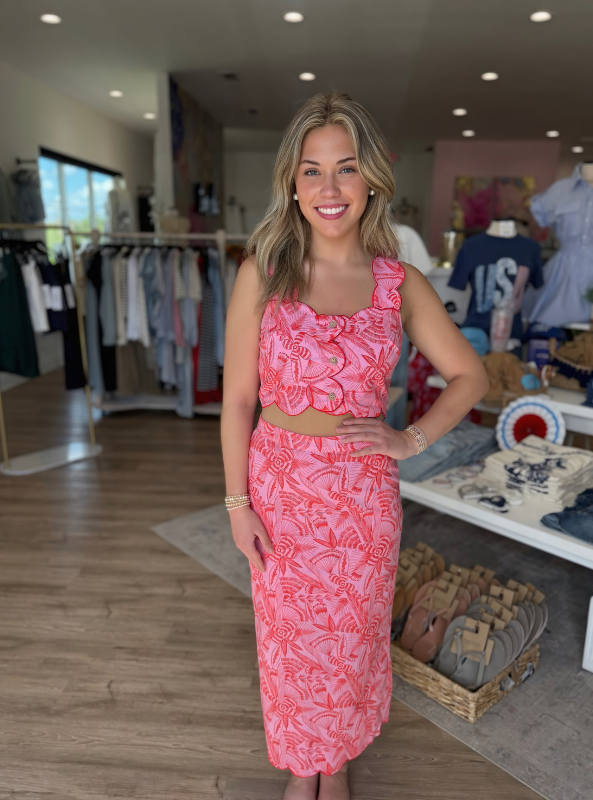 Karlie- Tropical Linen Maxi Skirt - Tres Chic Boutique