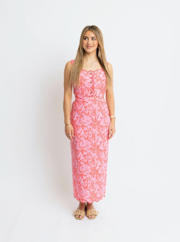 Karlie- Tropical Linen Scallop Tank - Tres Chic Boutique