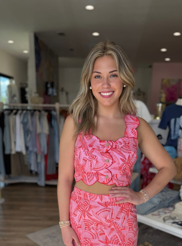 Karlie- Tropical Linen Scallop Tank - Tres Chic Boutique