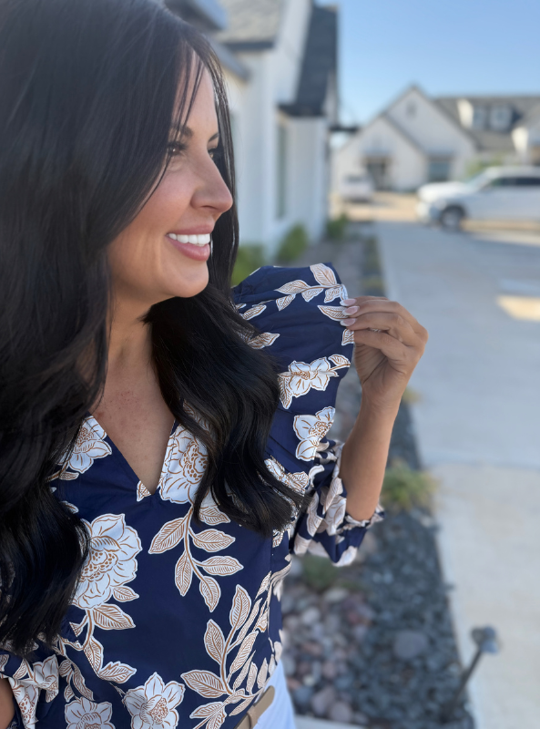 Lilo Night Tropics Grayson Ruffle Split Neck Top