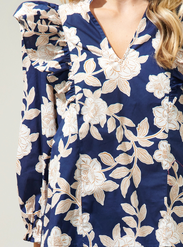 Lilo Night Tropics Grayson Ruffle Split Neck Top