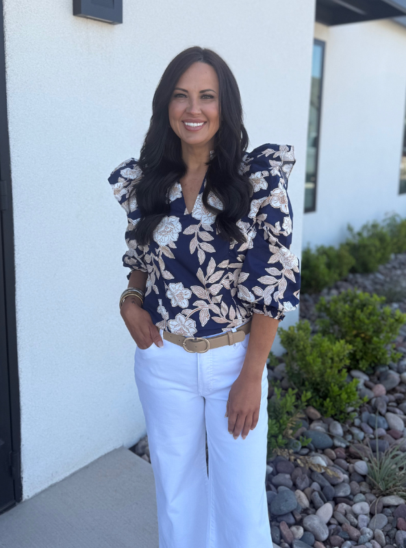 Lilo Night Tropics Grayson Ruffle Split Neck Top - Tres Chic Boutique