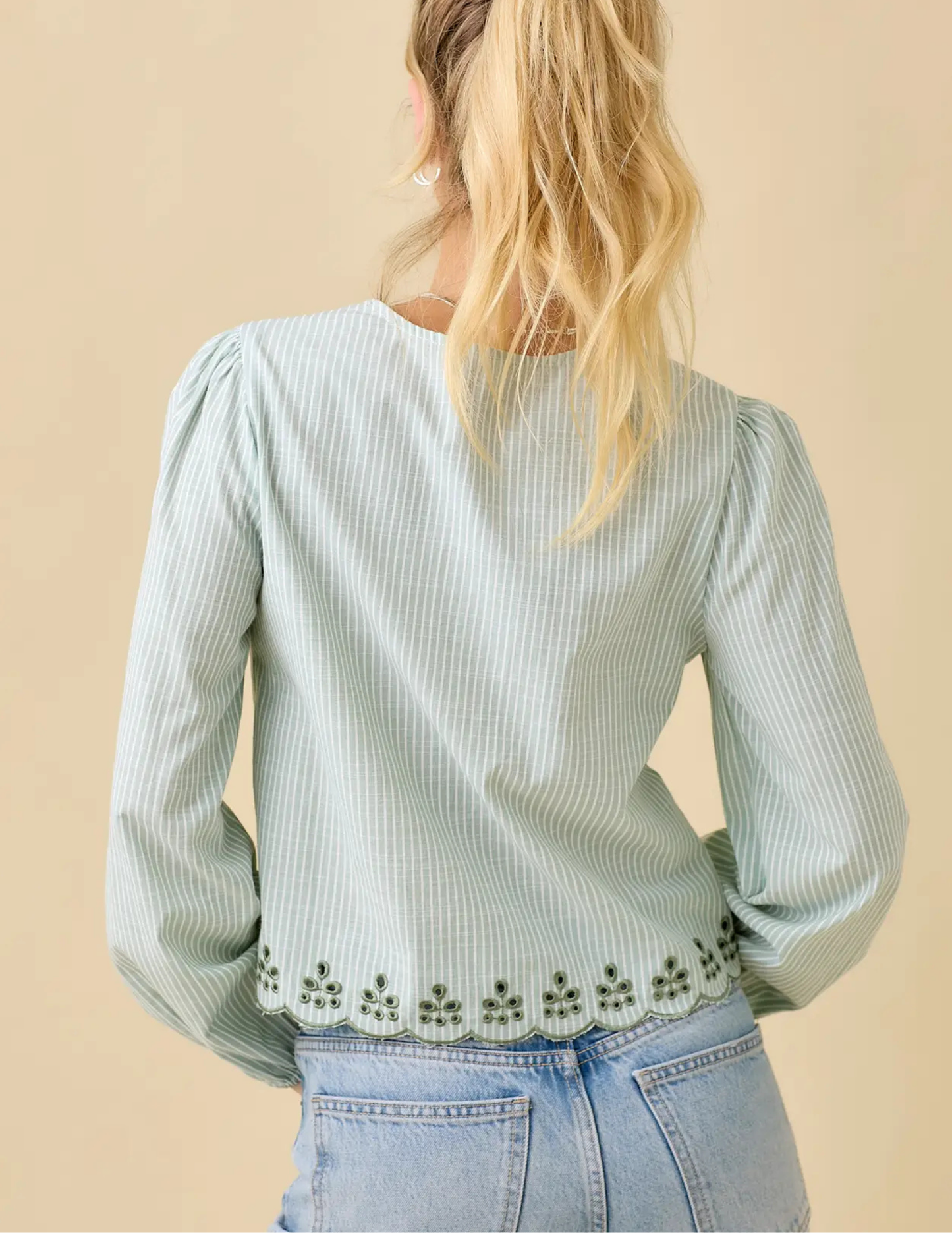 Scallop Embroidered Top with Front Tie - Tres Chic Boutique