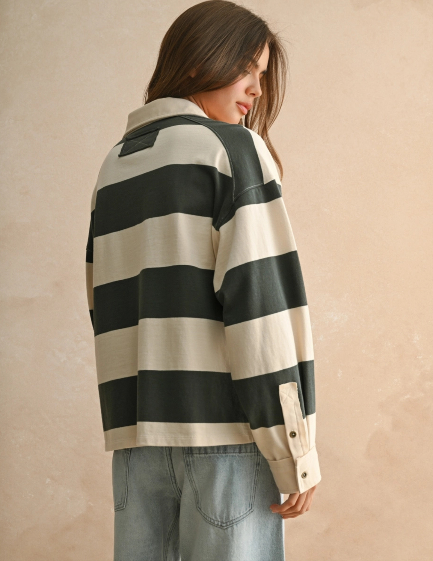 Rugby Long Sleeve Top- Olive/ Beige