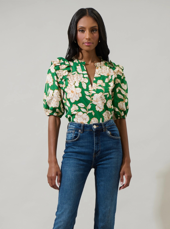 Lucena Floral Paz Poplin Short Sleeve Top
