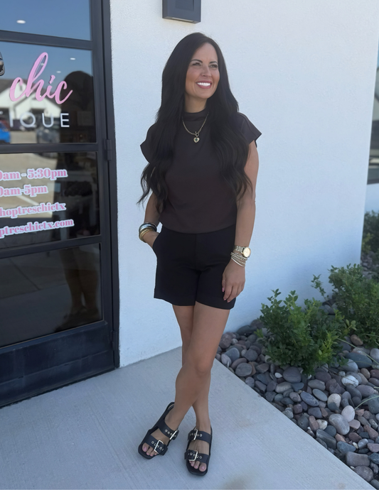 Mock Neck Pullover- Brown - Tres Chic Boutique