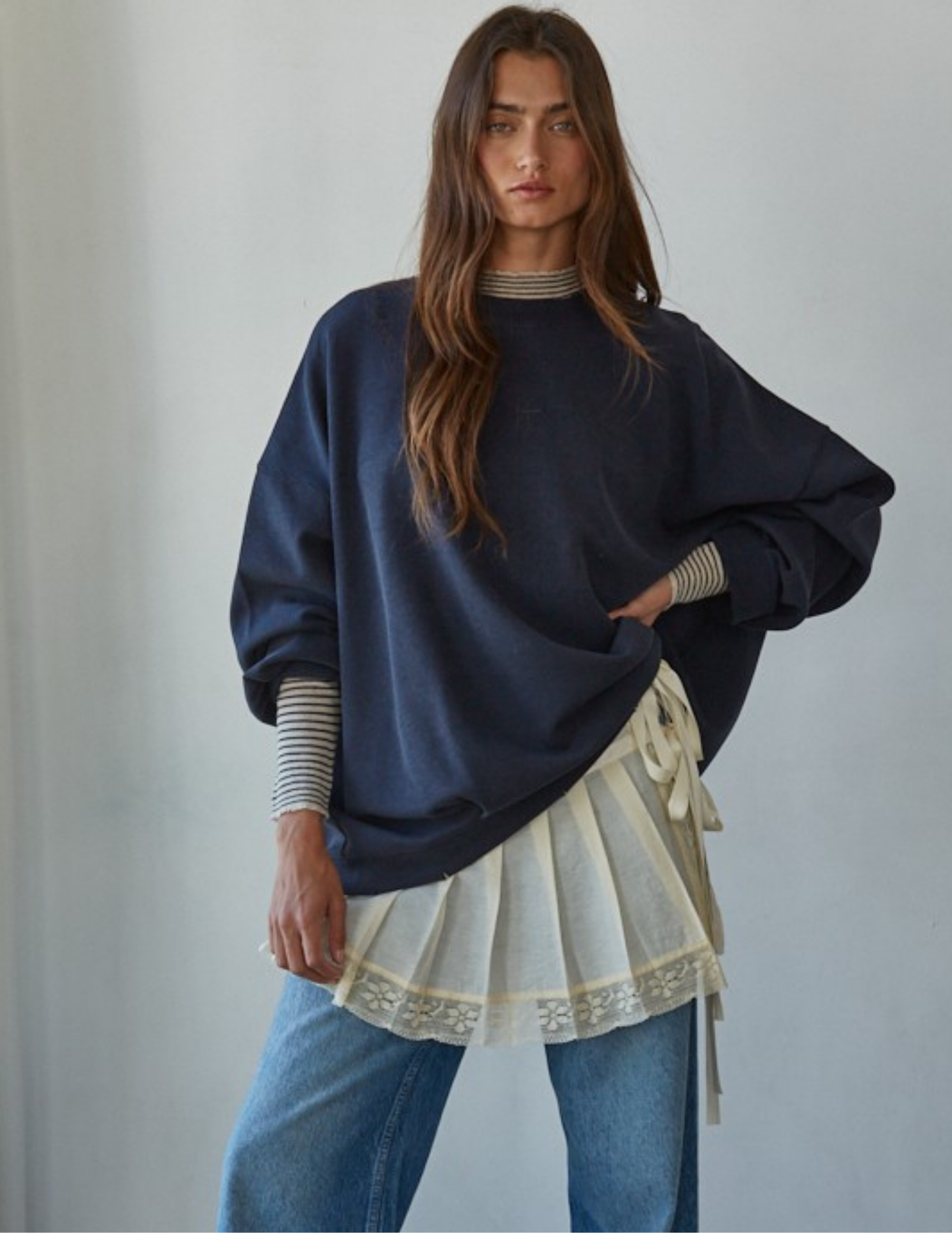 Moulin Mock Long Sleeve- Taupe/ Black