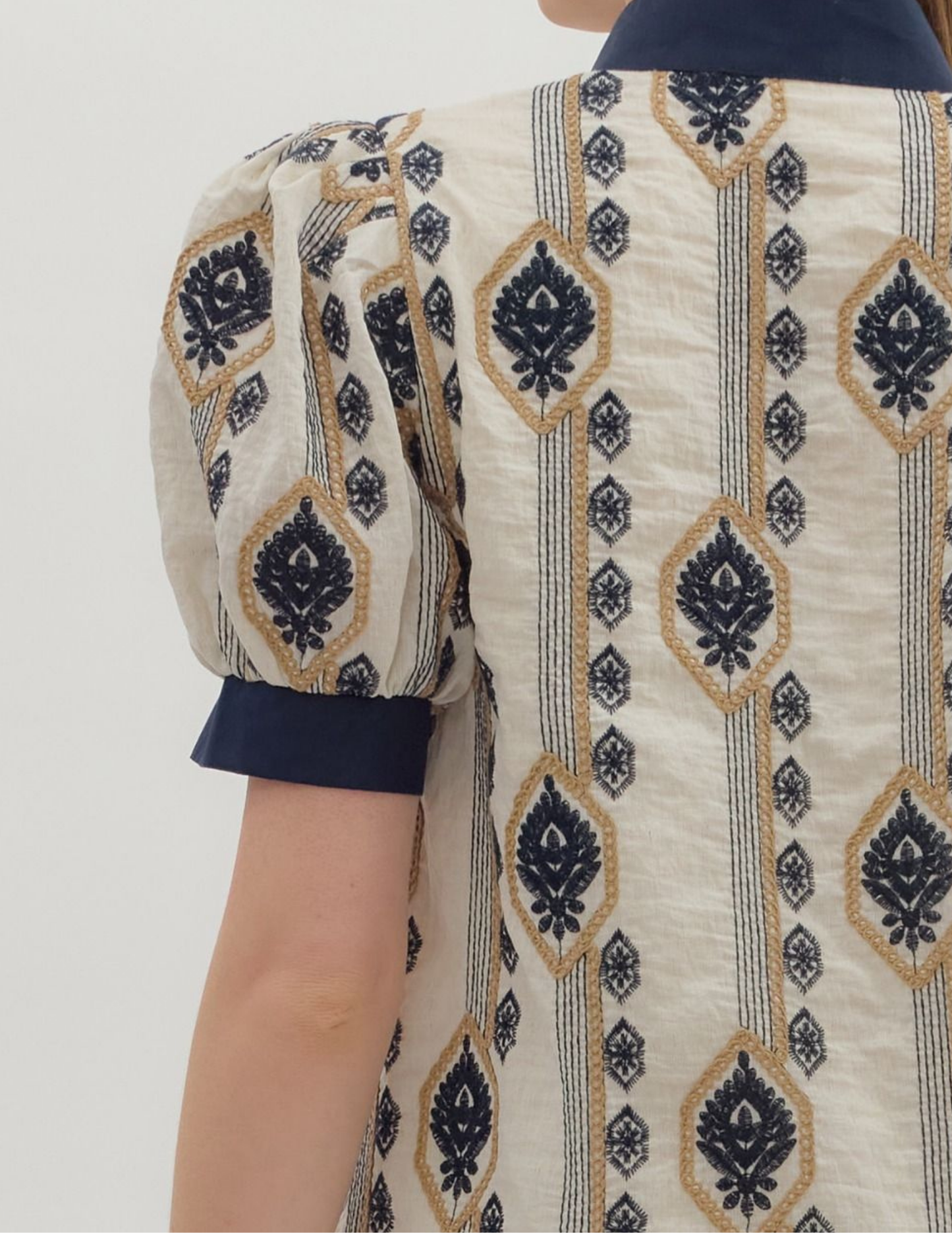 Navy Abstract Short Puff Sleeve Top - Tres Chic Boutique