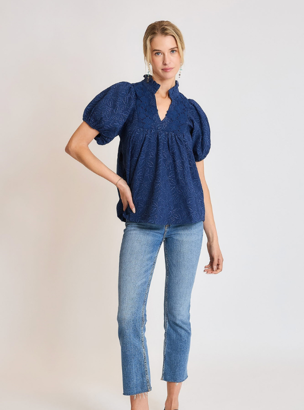 Navy Floral Jacquard Top