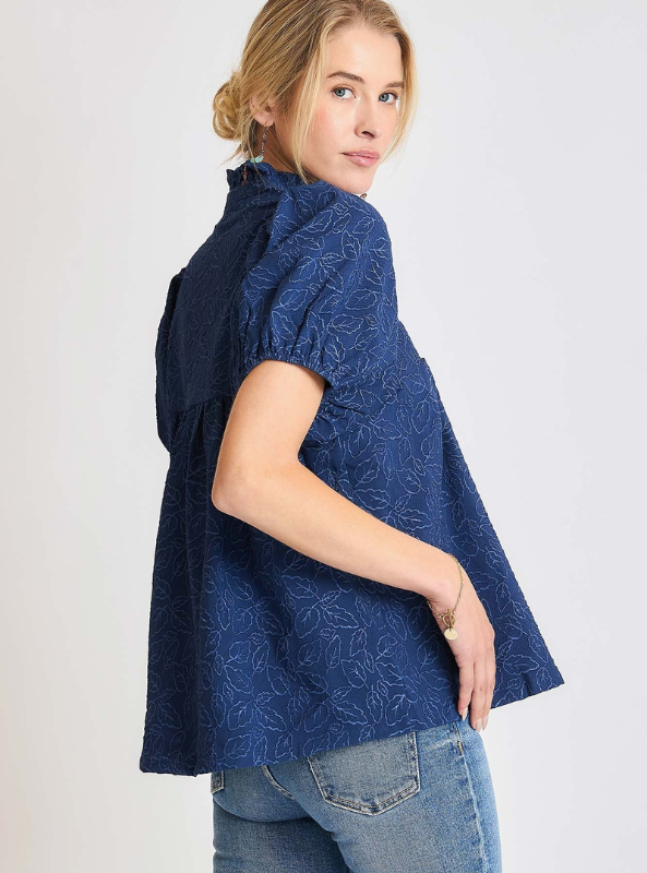 Navy Floral Jacquard Top