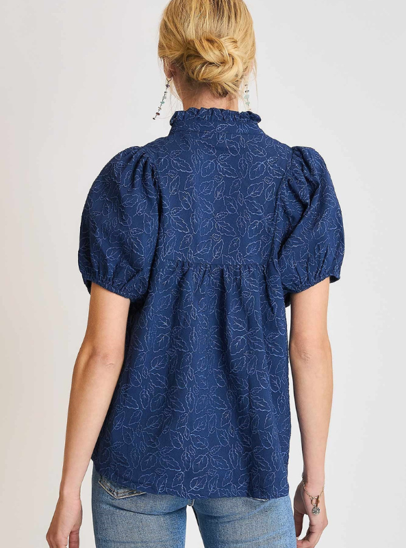 Navy Floral Jacquard Top