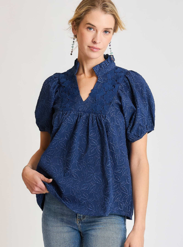 Navy Floral Jacquard Top